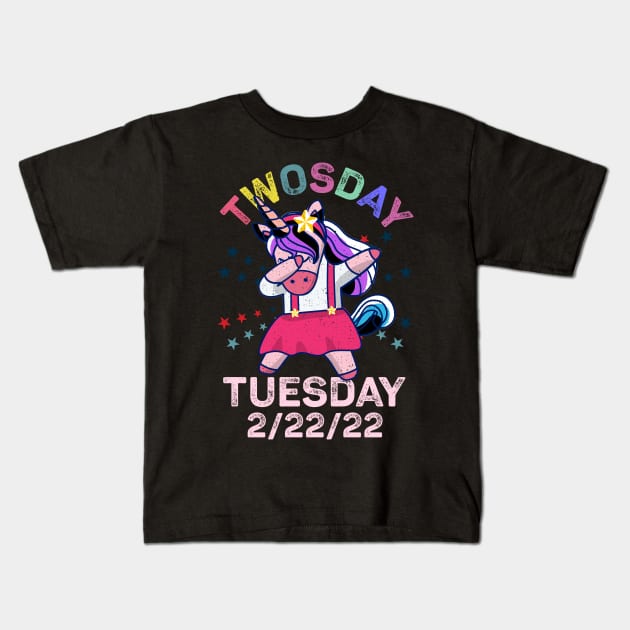 Unicorn Dabbing Tuesday February 22nd Teacher - Happy Twosday 2022 Kids T-Shirt by alcoshirts